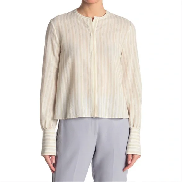 Theory Easy Shirt Size Small Corded Texture Ivory Multi Striped Cuffs Career Top - Picture 4 of 13